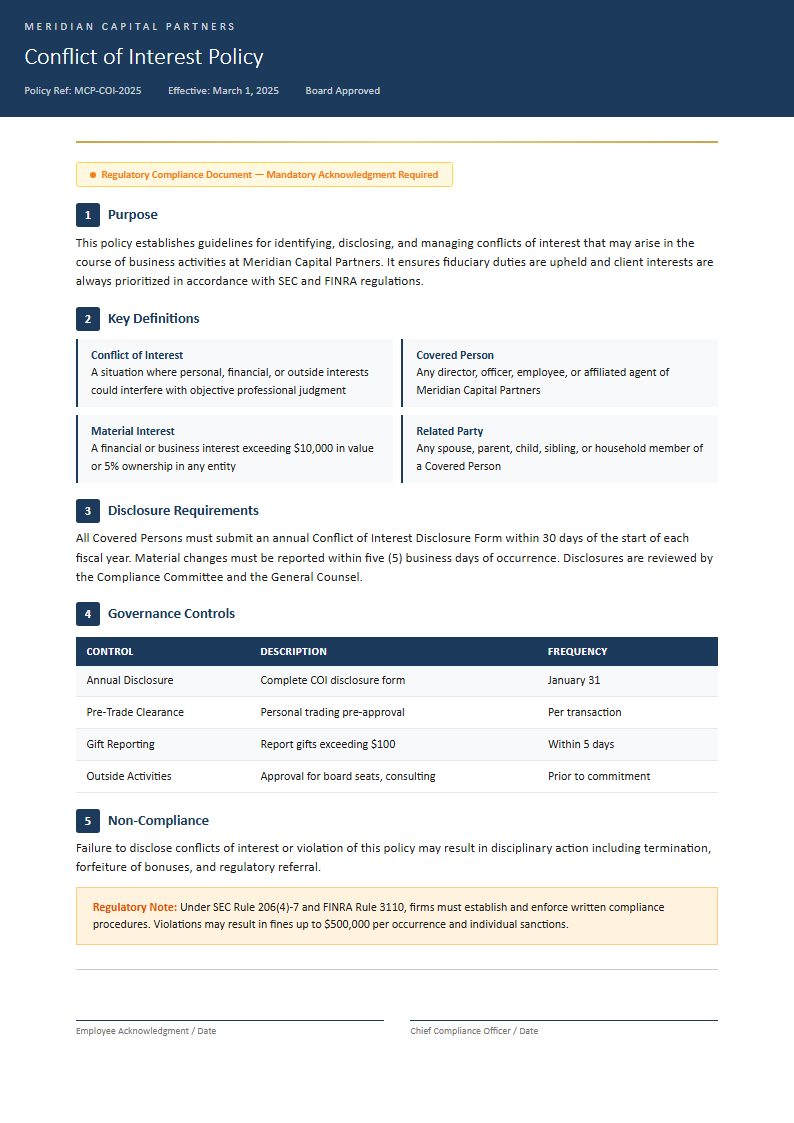 Financial services policy with statement layout